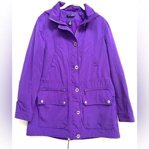 VTG Lauren Ralph Lauren Coat Womens Medium Purple Utility Rain Hooded Zip Jacket